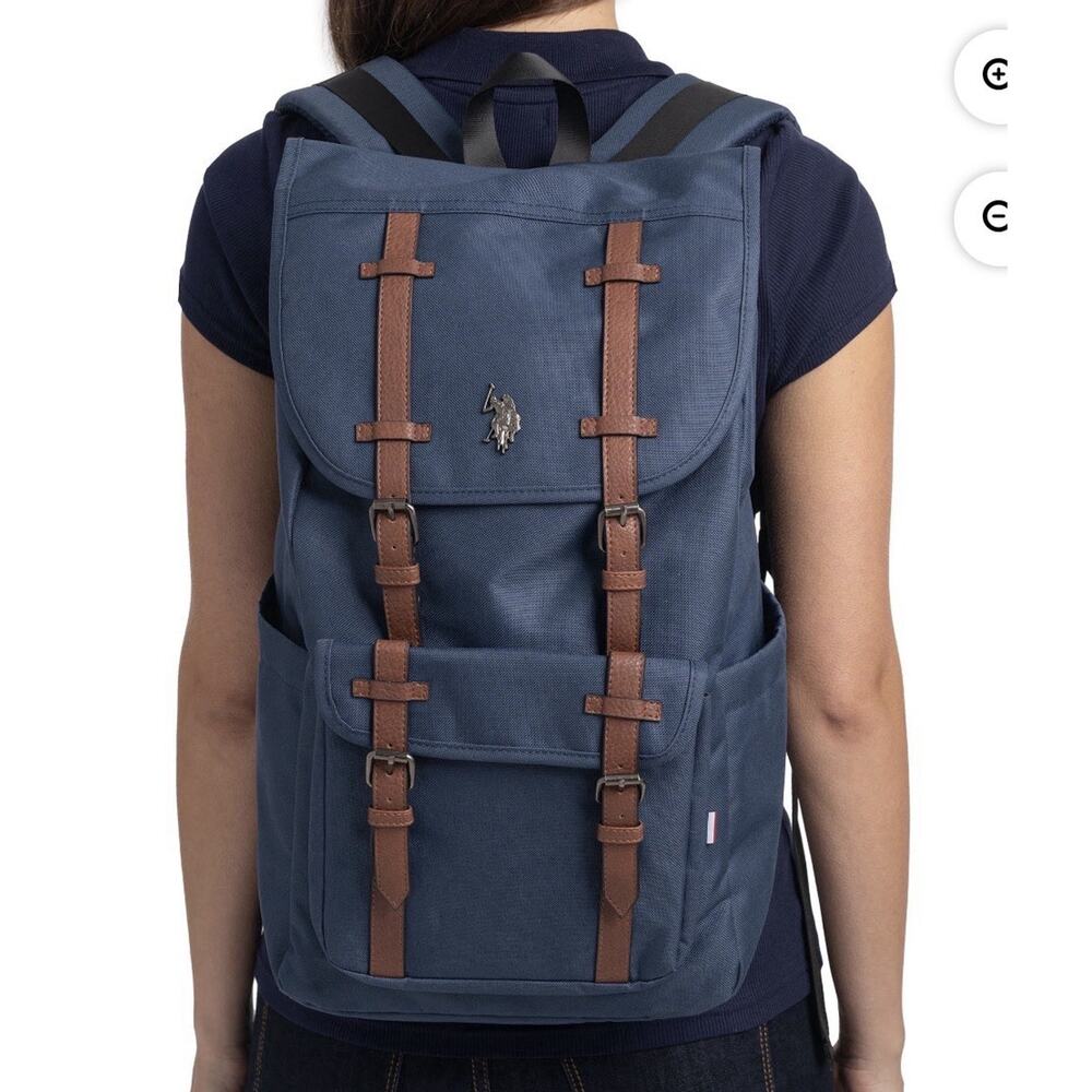 U.S. Polo Assn. Unisex Top Loader Flap Backpack, Water-Resistant, Navy Blue NWT - Picture 7 of 10